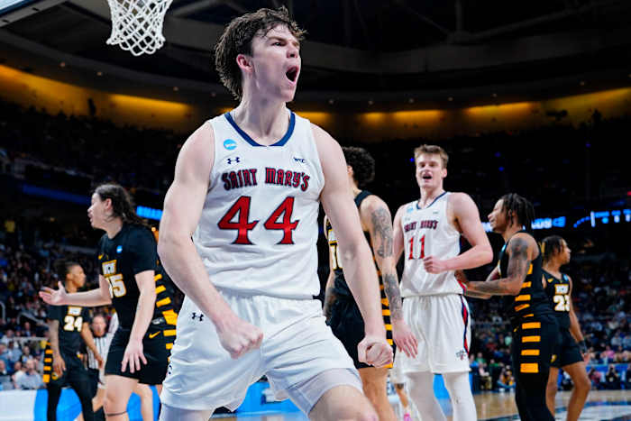 St. Mary's Gaels guard Alex Ducas reacts after a play.